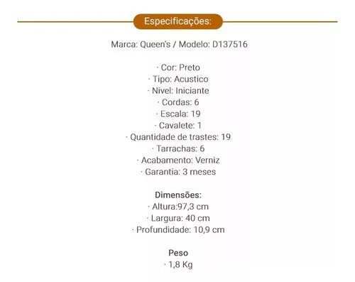 Violão Musical Para Iniciantes Acústico Queens Bege Violão Musical Para Iniciantes Acústico Queens Bege